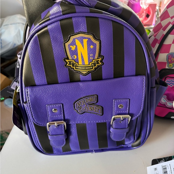 Handbags - Nevermore Academy Purple & Black Striped Mini Backpack